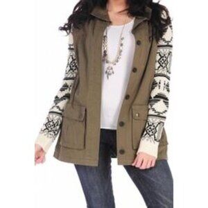 Vintage Havanah Olive Green & Ivory Cargo Sweater Utility Jacket Size Medium